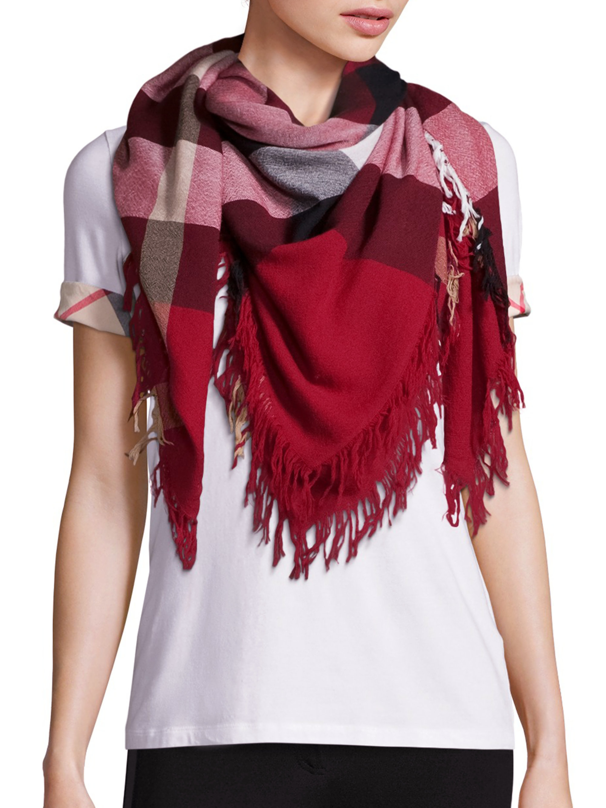 Burberry Color Check Wool Scarf in Red Lyst